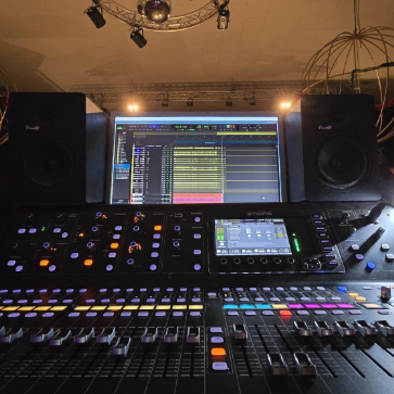 Mix and master console with DAW display